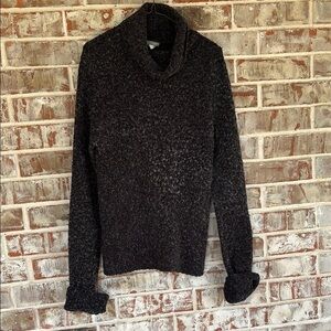 J. Crew Gray Chunky Fuzxy Cozy Black Turtleneck Sweater